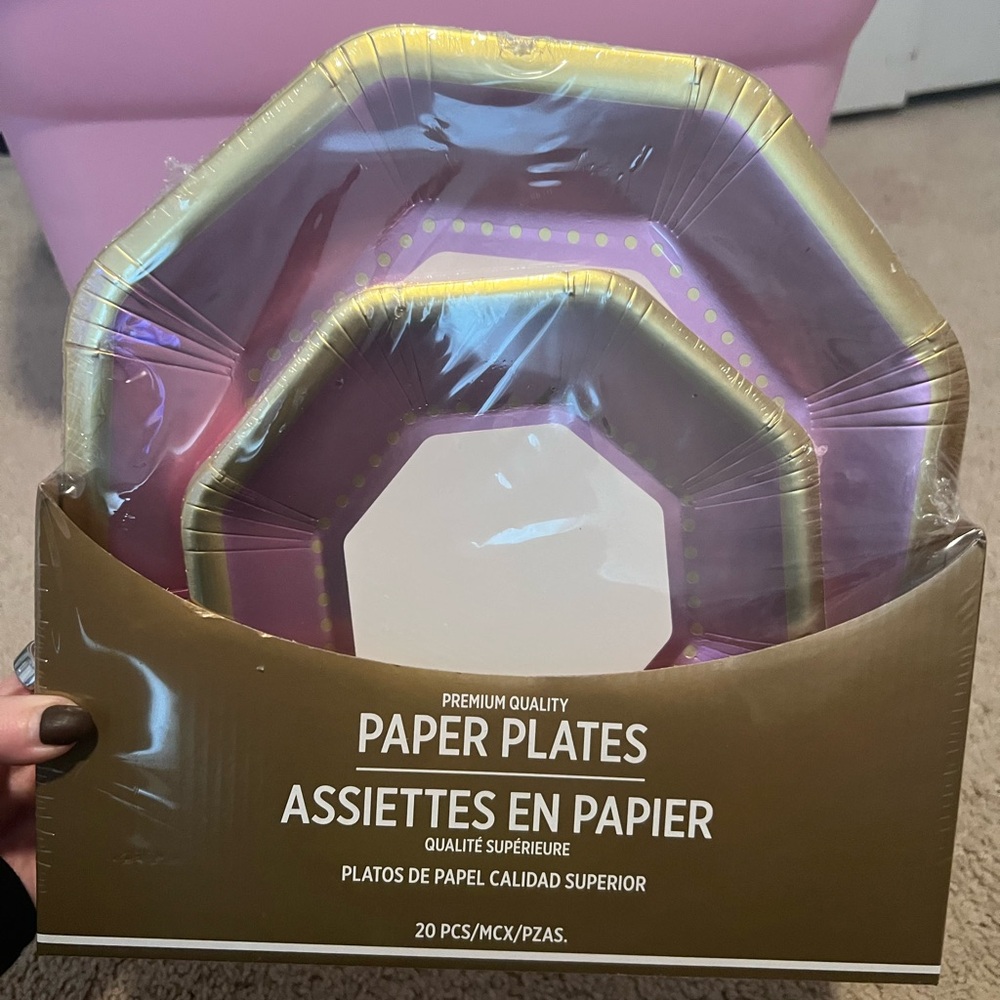 Gold and Pink Paper Plates - Premium Quality